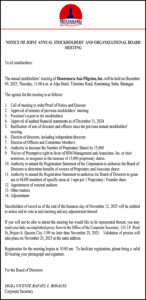 Montemaria Asia Pilgrims, Inc. to hold Annual Stockholders’ and Organizational Board Meeting on Dec. 5